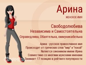 Женское имя арина происхождение и значение