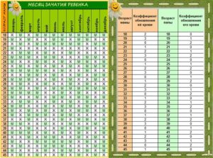 Календарь по обновлению крови для определения пола ребенка