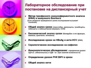 При постановке на учет анализы