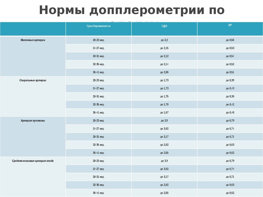 Нормы допплерометрии по неделям